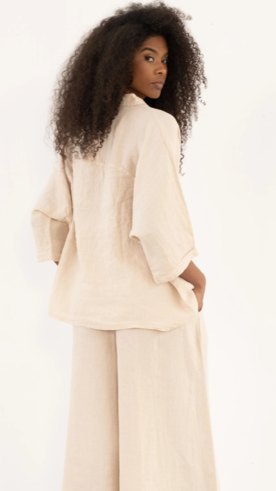 Linen V Neck Oversize Women's Shirt