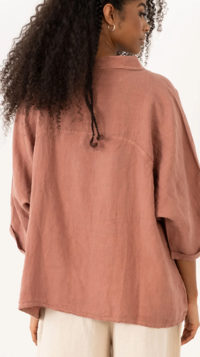 Linen V Neck Oversize Women's Shirt