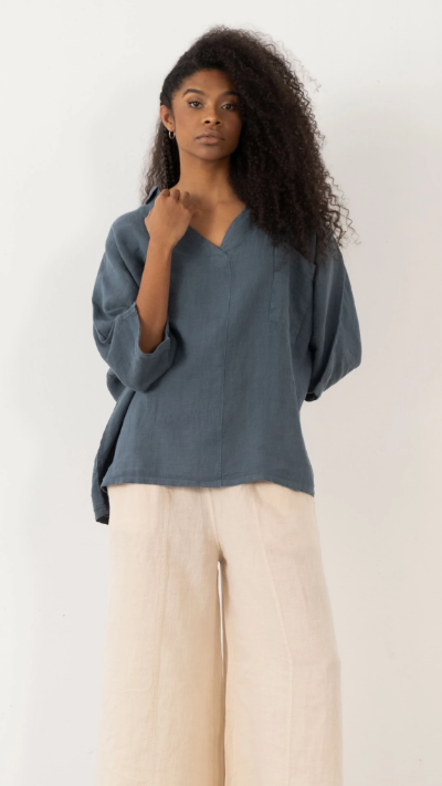 Linen V Neck Oversize Women's Shirt