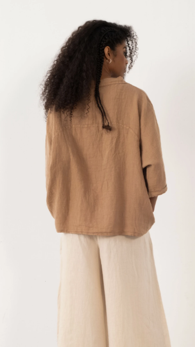 Linen V Neck Oversize Women's Shirt