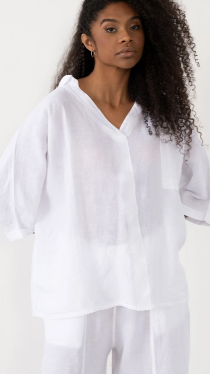 Linen V Neck Oversize Women's Shirt