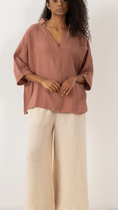 Linen V Neck Oversize Women's Shirt