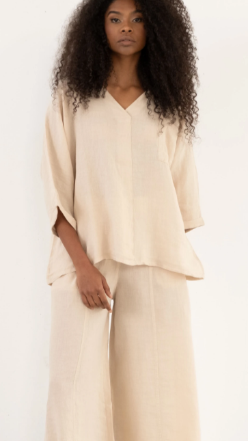 Linen V Neck Oversize Women's Shirt