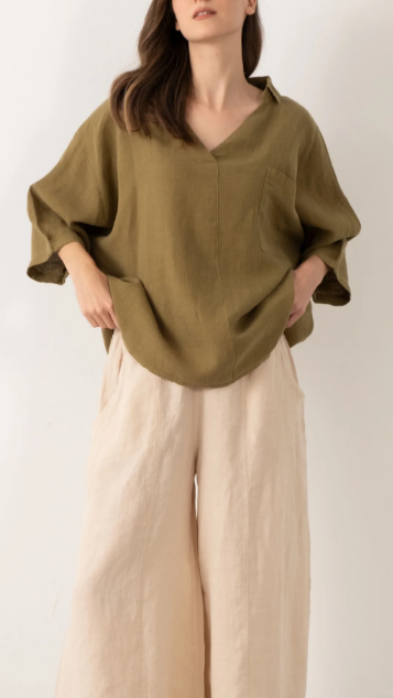 Linen V Neck Oversize Women's Shirt