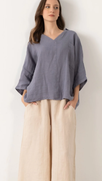 Linen V Neck Oversize Women's Shirt