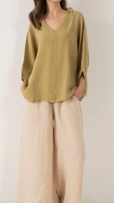 Linen V Neck Oversize Women's Shirt